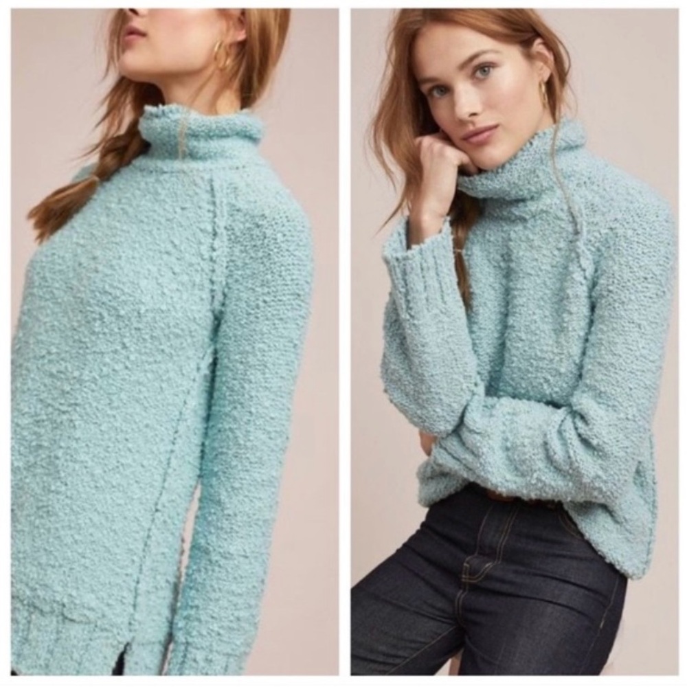 moth x anthrolpologie juliette turtleneck sweater in robin’s egg blue
